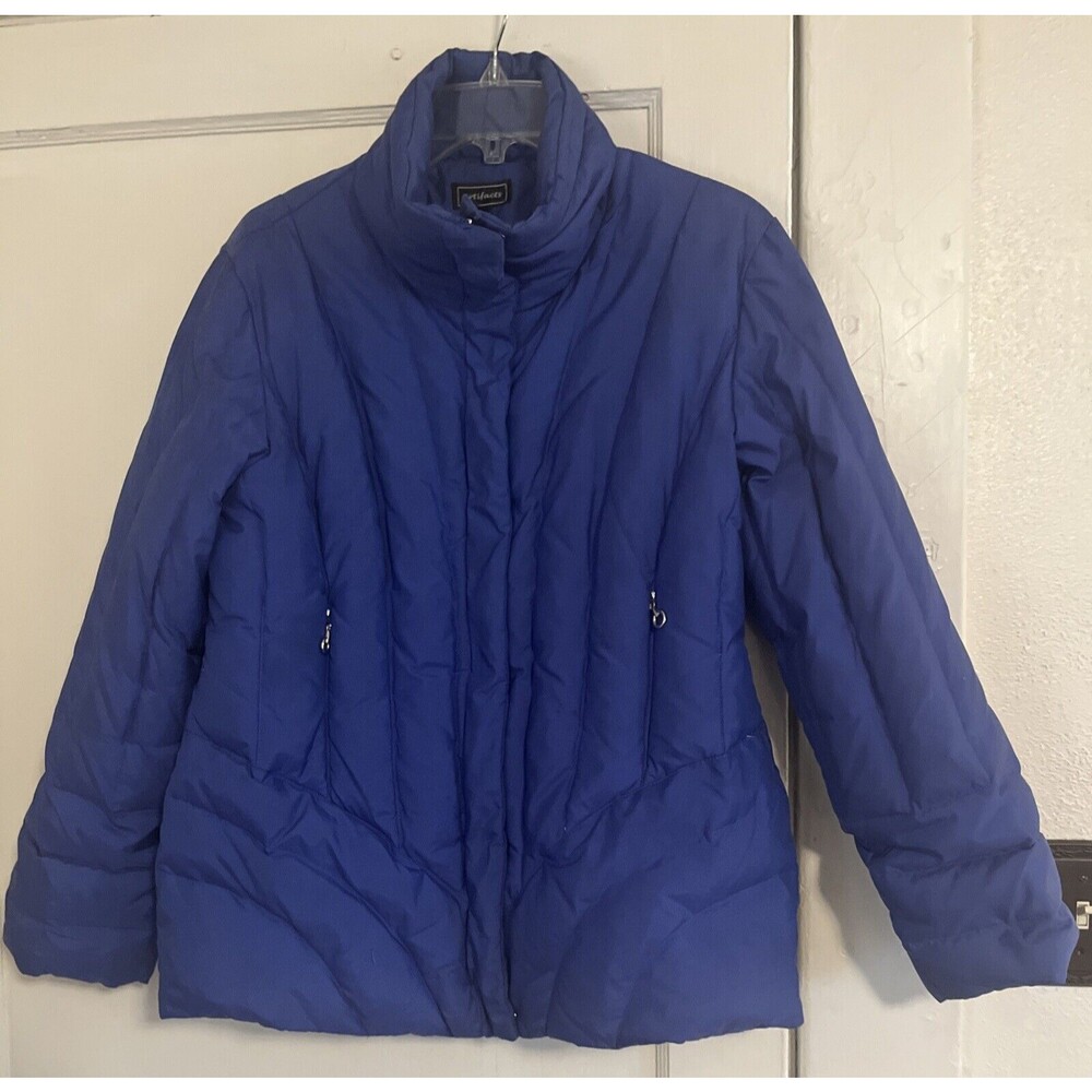 Artifacts Grey Duck Down Puffer Quilted Jacket Women’s Medium Royal Blue Pockets
